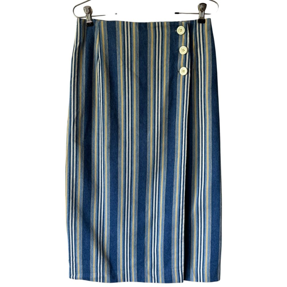 Vintage Painted Pony Skirt Size Small Midi Pencil Wrap Stripe Cotton USA Made